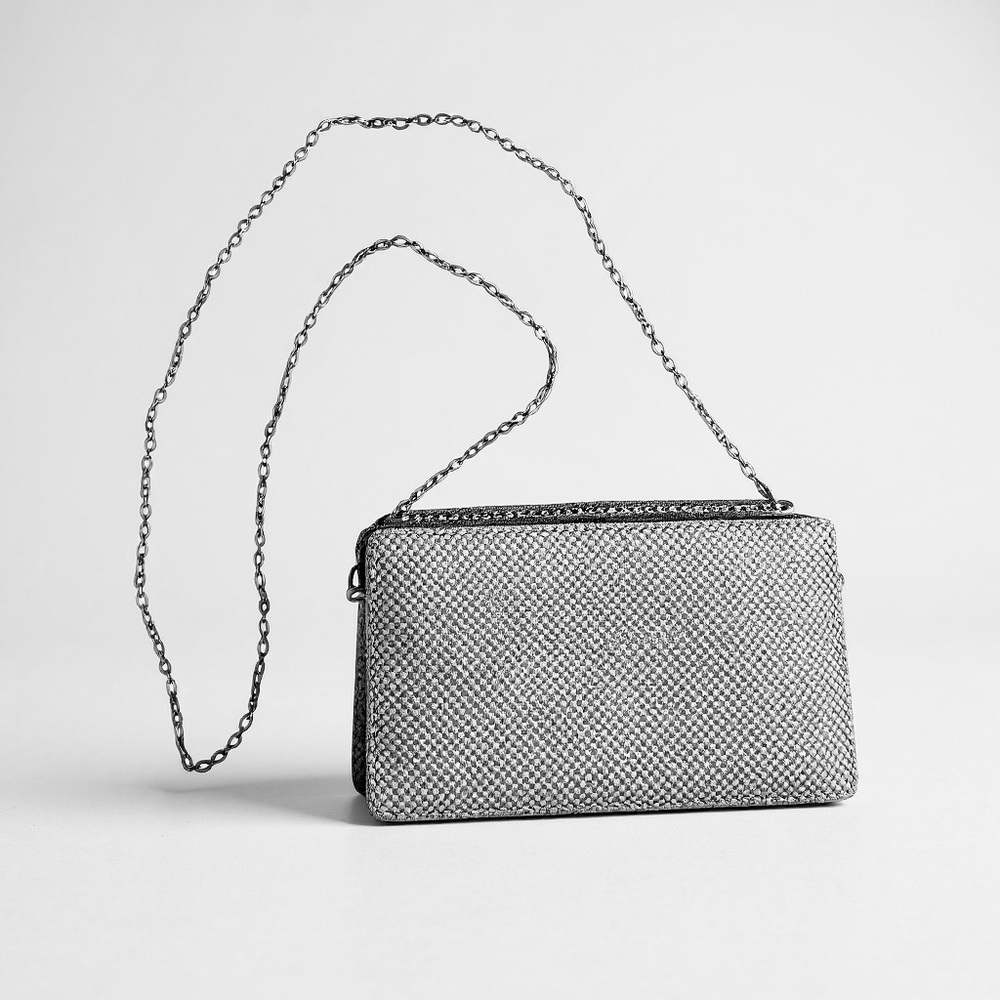 BOUTIQUE Crystal Rhinestone Frame Clutch Silver Chain R $55 PROM - Picture 3 of 15